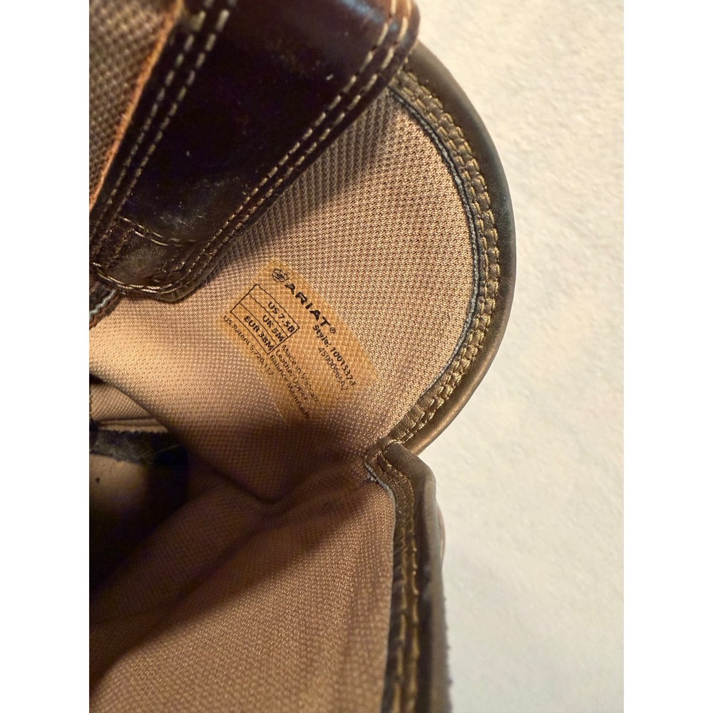 Ariat Brown Leather Western Cowgirl Boots Pink Stitching Comfort Size US 7.5B - Picture 7 of 8